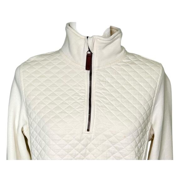 L.L. Bean Women's Cream Quilted Quarter Zip Pullover Top Jacket Sweatshirt - Picture 2 of 7